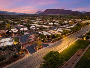 Aerial view at dusk of a mountain view and a residential view