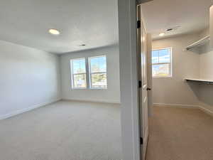 Primary bedroom suite with walk-in closet and private bathroom attached