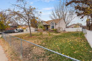 View of front of home with a fenced front yard