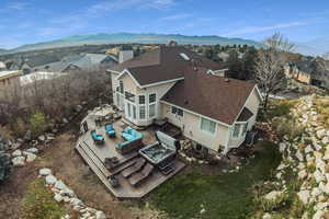 Aerial perspective of suburban area with mountains