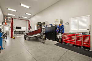 Garage featuring a workshop area