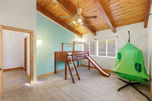 Carpeted bedroom #3 Playful space w/ loft bed & slide.