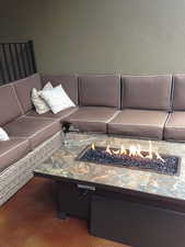 L shape couch and fire table from Leisure Living Incuded