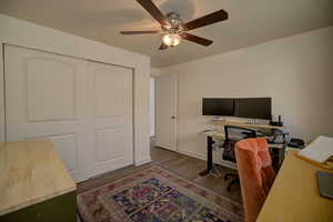 Bdrm 2 or Office space view 4 with double closet  and ceiling fan
