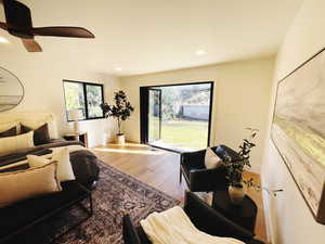 Tri-fold glass doors open all the way