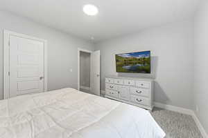 Bedroom featuring baseboards and carpet floors