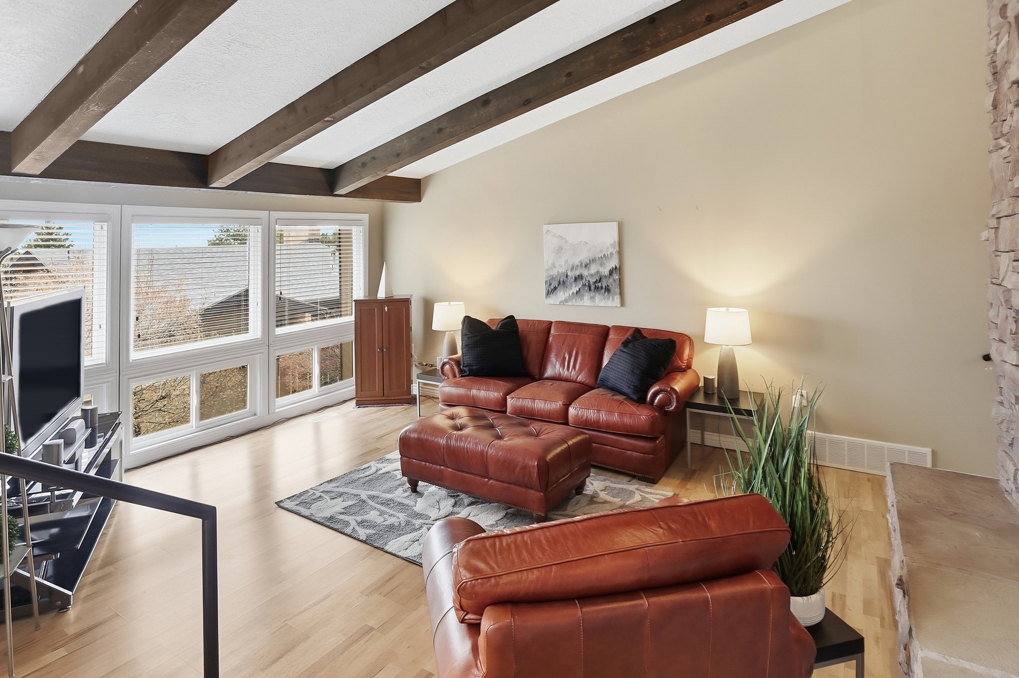 Living area with wood finished floors