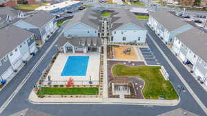 Aerial view of a pool