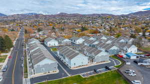 Bird's eye view of a mountainous background