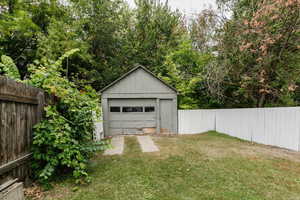View of detached garage