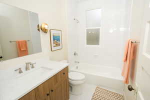 Main level bathroom with all new vanity, tile, finishes etc