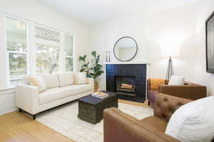 Living room with 9 foot tall ceilings