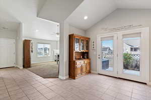 view of dining area and entryway and part of the great room