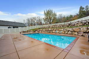 View of pool with a fenced backyard and a patio area