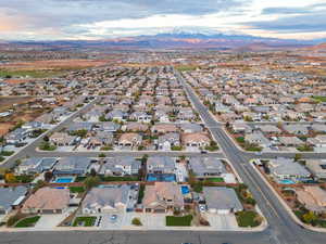Aerial view of Little Valley area with nearby suburban area and Pine Valley Mountain backdrop