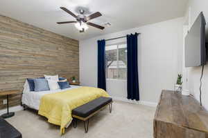 Guest bedroom #3 with accent wall, walk-in closet