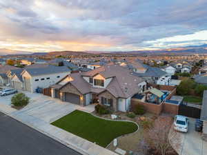 Aerial view at dusk of a residential view