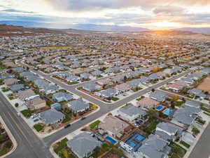 Aerial view at dusk of a mountain view and a residential view