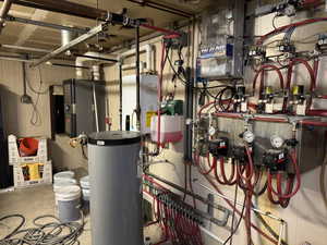 Utility room featuring water heater