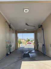Garage with wood walls
