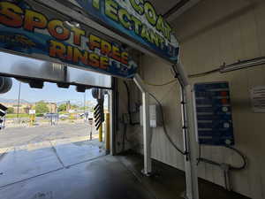 Garage with a heating unit and wooden walls
