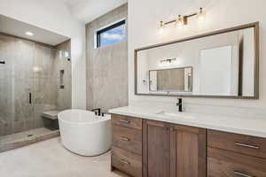 Full primary bathroom (#6) with a freestanding tub and separate shower.