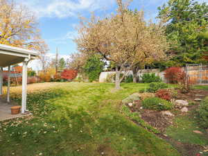 Fenced backyard featuring a patio