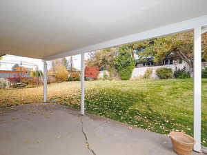 Fenced backyard featuring a patio area