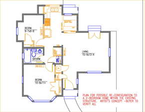 Possible Reconfiguration for 2-Bedroom Plan