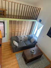 Living room with wood finished floors