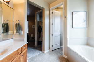 Full bathroom with vanity and a bath