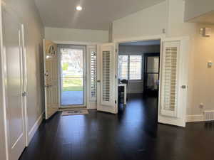 Foyer entrance showing open French Doors to office/den