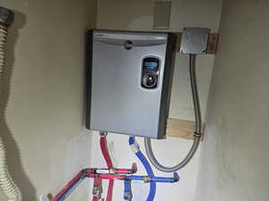 Detailed view of tankless water heater