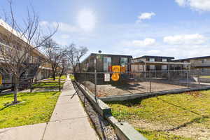 Community play area featuring a residential view