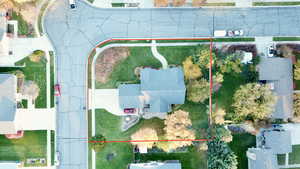 Aerial view of property's location with property parcel outlined