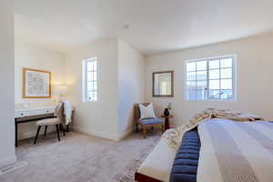 Carpeted bedroom with baseboards