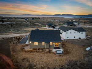 Aerial view at dusk of a mountain view