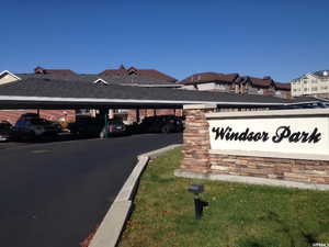 Community sign with covered parking