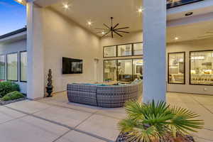 View of patio / terrace with a ceiling fan and outdoor lounge area
