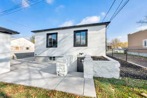 Back of house featuring stucco siding and a patio area
