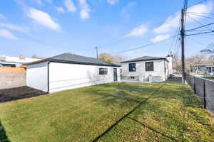 Rear view of property with a fenced backyard