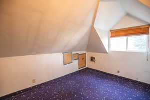 Additional living space featuring lofted ceiling and carpet