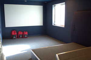 Cinema room featuring carpet