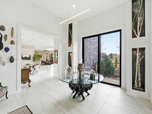 Dining area featuring recessed lighting