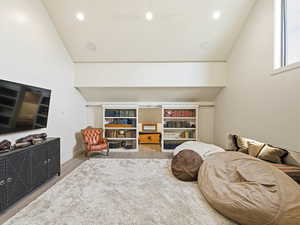Bedroom with light wood-style flooring and recessed lighting