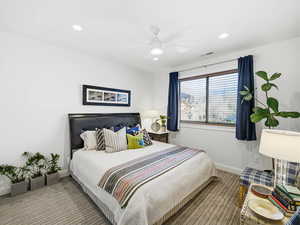 Bedroom with recessed lighting and a ceiling fan