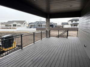 Deck featuring a residential view and a fenced backyard