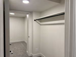 Spacious closet with carpet