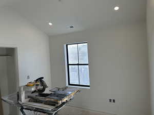 Office featuring recessed lighting and vaulted ceiling