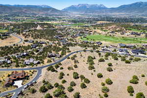 Bird's eye view of a mountainous background